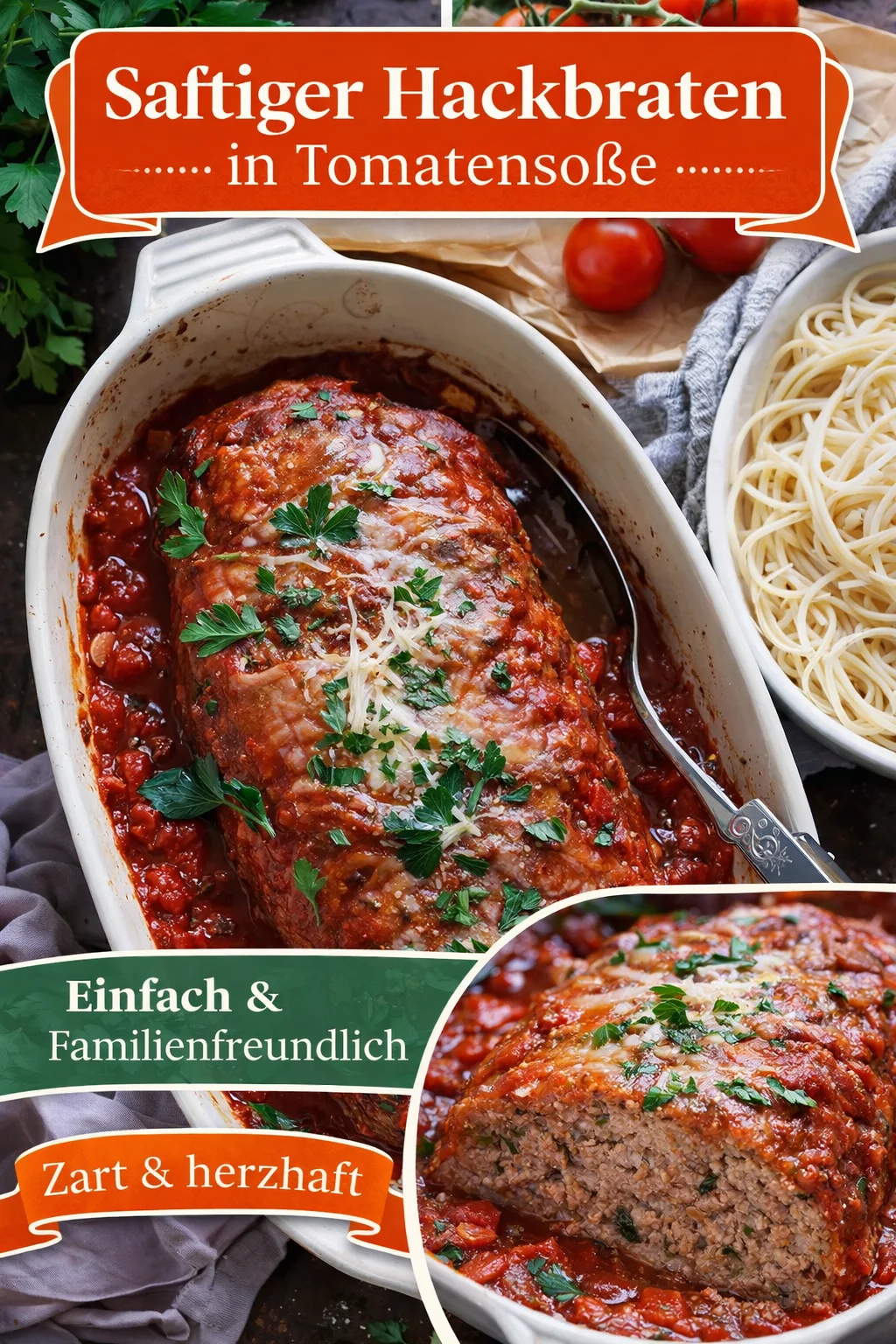 Der beste Hackbraten mit Tomatensoße und Pasta für dein nächstes Familienessen - Entdecke das perfekte Rezept für einen herzhaften Hackbraten mit köstlicher Tomatensoße und zarter Pasta! Ideal für gemütliche Abende, die ganze Familie wird es lieben. Folge unserem einfachen Rezept und kreiere ein unvergessliches Gericht. Jetzt ausprobieren und deine Lieben begeistern! #Hackbraten #Familienessen #EinfacheRezepte