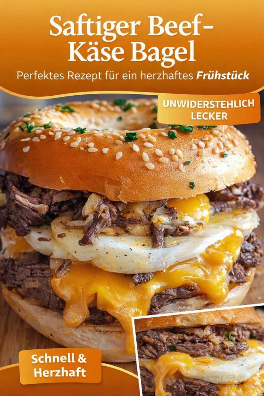 Der perfekte Frühstücksbagel: Einfach zu Hause nachmachen! - Hast du auch Lust auf einen unwiderstehlichen Frühstücksbagel? Dieser selbstgemachte Bagel mit saftigem Steak, fluffigem Ei und schmelzendem Käse wird dein Frühstück revolutionieren! Entdecke, wie leicht es ist, diesen Geschmack aus der Kindheit nachzukochen. Lass dir dieses leckere Rezept nicht entgehen und teile es mit Freunden! #Frühstücksbagel #Rezept #Frühstück