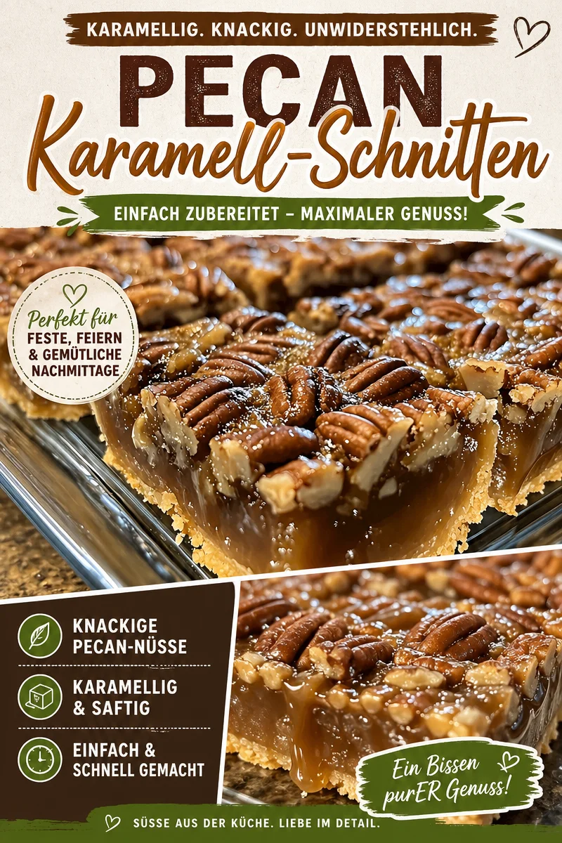 Einfache Pekannusstorte als Schnitten – Süßer Genuss in kurzer Zeit - Hast du Lust auf etwas Süßes, aber keine Zeit für eine aufwendige Torte? entdecke unser kinderleichtes Rezept für eine köstliche Pekannusstorte als Schnitten! Mit wenigen Zutaten und in kurzer Zeit zubereitet. Überrasche deine Familie und Freunde mit diesen süßen Leckerbissen! Probiere es aus und lass dich verwöhnen! #Pekannusstorte #Dessert #schnellerezepte