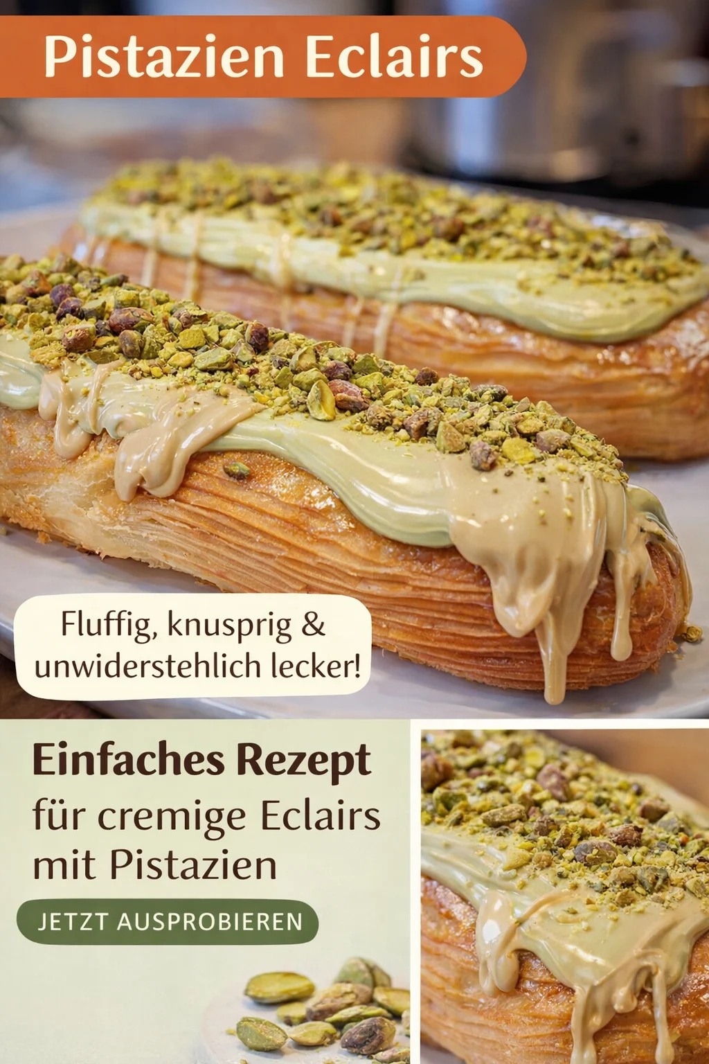 Entdecke die Feinheit: Pistazien Eclairs für besondere Anlässe - Lust auf etwas Ausgefallenes? Diese Pistazien Eclairs sind ein absolutes Highlight! Gefüllt mit cremiger Pistaziencreme und perfekt für besondere Anlässe oder wenn du einfach mal etwas Feines genießen möchtest. Lass dich inspirieren und entdecke das Rezept für diesen köstlichen Genuss. Probiere es aus und verwöhne deine Gäste! #PistazienEclairs #FeineKüche #DessertLiebhaber