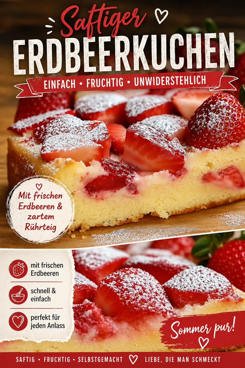 Fruchtiger Erdbeerkuchen vom Blech – Einfach und lecker für den Sommer - Genieße den Sommer mit unserem Erdbeerkuchen vom Blech! Dieses schnell zubereitete Rezept bringt frische Erdbeeren und eine saftige Konsistenz auf den Tisch. Ideal für feierliche Anlässe oder als süßer Snack. Perfekt für die Kaffeetafel oder als Dessert nach dem Grillen. Probiere es aus und erfreue deine Freunde und Familie! Lass dich inspirieren und backe diesen köstlichen Kuchen. #Erdbeerkuchen #Sommerrezept #Backen