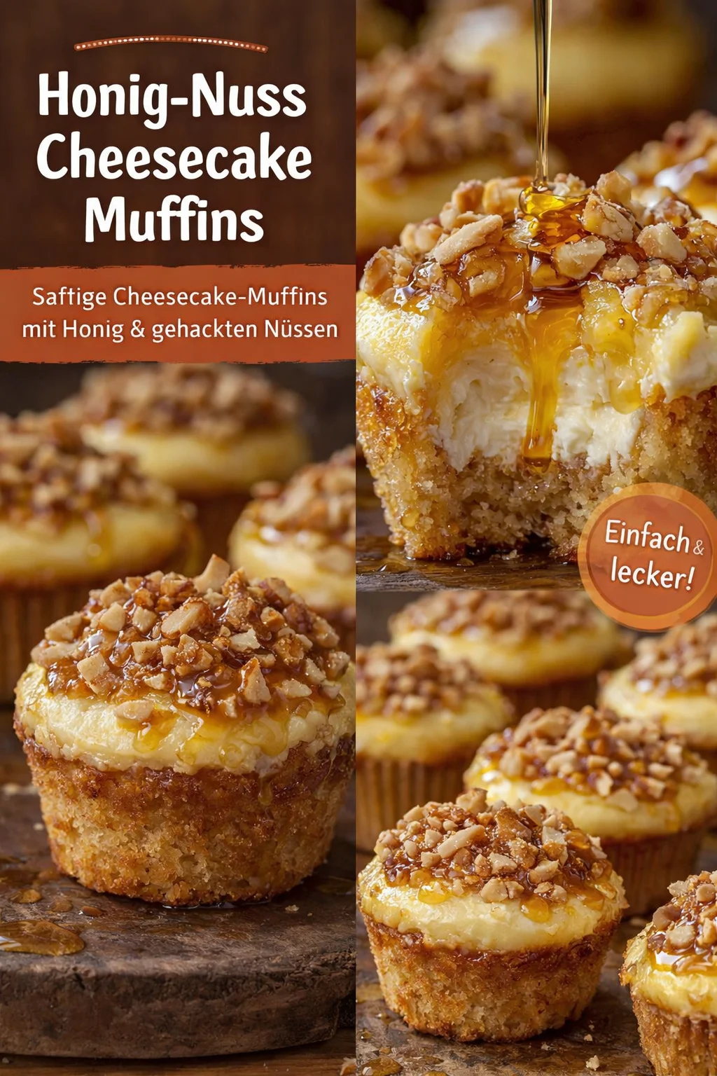 Käsekuchen Muffins mit Honig und knackigen Pekannüssen – einfach und köstlich! - Lust auf ein Dessert, das garantiert überrascht? Diese Käsekuchen Muffins mit Honig und Pekannüssen sind einfach zu machen und schmecken herrlich! Perfekt für besondere Anlässe oder als süßer Snack für zwischendurch. Lass dir dieses Rezept nicht entgehen – probiere es aus und beeindrucke deine Gäste! Teile deine Erfahrungen in den Kommentaren! #KäsekuchenMuffins #Backen #Süßspeisen