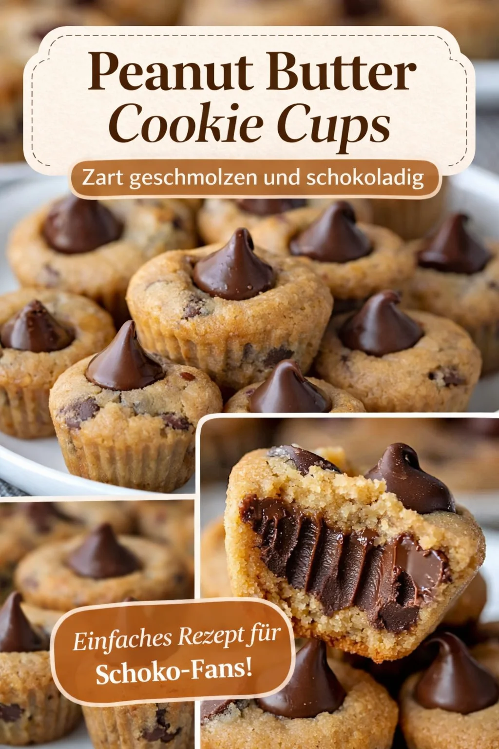 Leckere Erdnussbutter Kekse mit Schokoladenkuss für zwischendurch - Hast du Lust auf süße Kekse? Diese Erdnussbutter Kekse sind einfach himmlisch und im Handumdrehen zubereitet! Weich, mit einem Erdnussbutter-Schatz in der Mitte und einem schmelzenden Schokoladenkuss obendrauf. Perfekt für jeden Anlass! Probiere sie jetzt aus und verwöhne dich und deine Liebsten. Hol dir das Rezept! #ErdnussbutterKekse #SchnelleRezepte #Backen