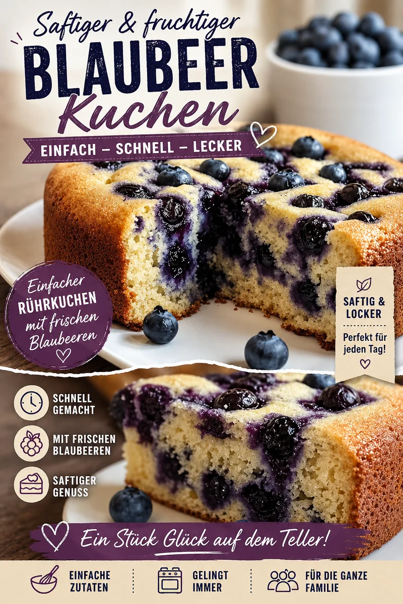 Leckerer Blaubeerkuchen für schnelle Süßigkeiten-Lust - Suchst du nach einem schnellen und einfachen Rezept für einen köstlichen Kuchen? Unser Blaubeerkuchen ist die perfekte Lösung für süße Gelüste, ohne viel Aufwand. Er passt hervorragend zu Kaffee oder als Dessert! Probiere es aus und bereite diesen himmlischen Kuchen in weniger als einer Stunde zu. Perfekt für jeden Anlass! Backe ihn jetzt und verwöhne deine Liebsten. #Blaubeerkuchen #EinfachesRezept #Süßspeisen