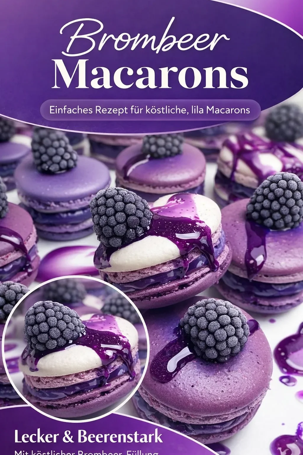 Lila Macarons mit Brombeerfüllung - Rezept für einen süßen Genuss - Entdecke das Rezept für himmlische lila Macarons mit einer fruchtigen Brombeerfüllung! Diese Schätzchen sind nicht nur ein wahrer Gaumenschmaus, sondern auch ein echter Blickfang auf jeder Kaffeetafel. Perfekt für besondere Anlässe oder einfach nur zum Naschen. Probiere es aus und beeindrucke deine Freunde mit diesen stylischen Leckereien! #Macarons #Brombeeren #Backen
