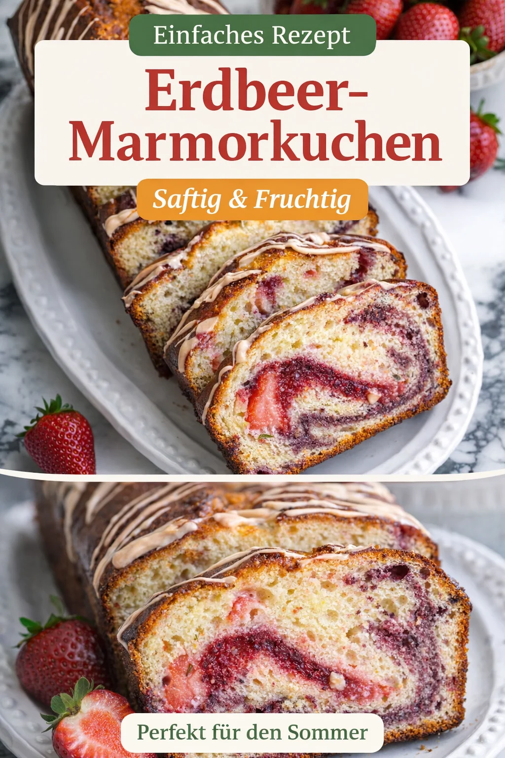 Saftiger Erdbeer Kastenkuchen – Schnell und Einfach für Jeden Anlass - Lust auf einen köstlichen Kuchen, der nicht viel Zeit in der Küche erfordert? Unser saftiger Erdbeer Kastenkuchen ist perfekt für Kaffee am Nachmittag, als Dessert oder für jeden feierlichen Anlass. Mit frischen Erdbeeren und einer herrlichen Marmeladen-Swirl-Füllung wird er alle begeistern. Probiere das Rezept aus und verwöhne deine Lieben! Hol dir jetzt das Rezept! #ErdbeerKuchen #EinfachBacken #DessertLiebhaber