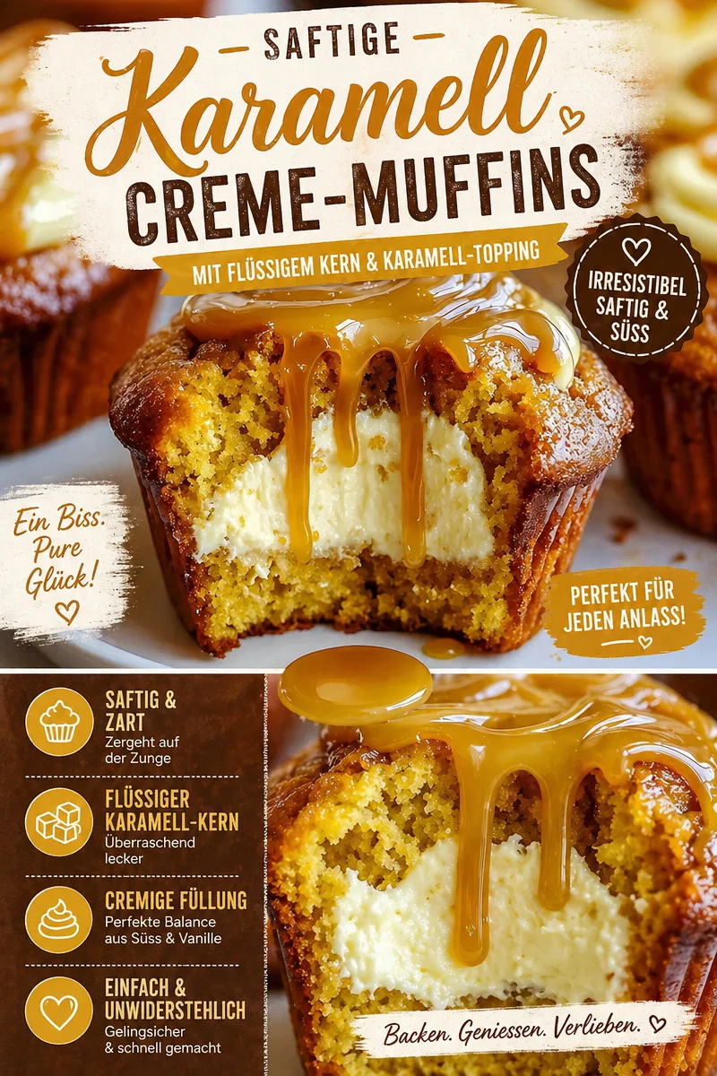 Samtige Kürbis Muffins mit Frischkäsefüllung und Karamell-Dekor - Lust auf herbstliche Backfreuden? Diese Kürbis Muffins mit cremiger Frischkäsefüllung und köstlicher Karamellsauce sind genau das Richtige! Perfekt für gemütliche Nachmittage oder als süßer Snack zur Kaffeezeit. Lass dir dieses Rezept nicht entgehen und bringe den Herbst in deine Küche! Probiere sie jetzt aus und teile deine Kreation mit uns! #KürbisMuffins #HerbstRezepte #Backen