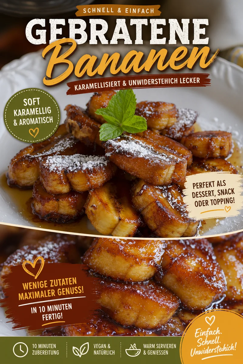 Schnelle gebratene Bananen mit Zimt – Das perfekte Dessert in 10 Minuten - Hast du Lust auf eine süße Versuchung, die schnell geht und unwiderstehlich lecker ist? Entdecke unser einfaches Rezept für gebratene Bananen mit Zimt! In nur 10 Minuten zauberst du eine köstliche Nachspeise, die jeder lieben wird. Probiere es aus und verwöhne dich! Klicke auf den Pin für das vollständige Rezept. #Süßspeisen #Dessert #snackideen