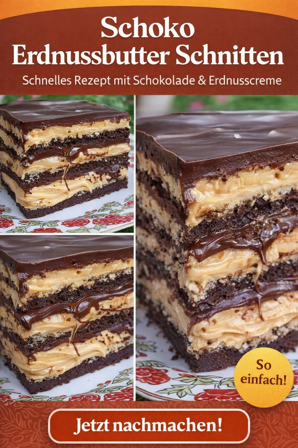 Schoko Erdnussbutter Kuchen: Ein süßer Traum für jeden Anlass! - Entdecke den unwiderstehlichen Schoko Erdnussbutter Kuchen! Mit wenigen Zutaten zauberst du ein Stück, das nicht nur geschmacklich überzeugt, sondern auch einfach zuzubereiten ist. Perfekt für Feiern oder einfach als süße Verführung. Lass dich von diesem Rezept inspirieren und kreiere deinen eigenen Dessert-Himmel! Probiere es aus und teile deine Kreation! #ErdnussbutterKuchen #DessertRezepte #Schokoladenliebe