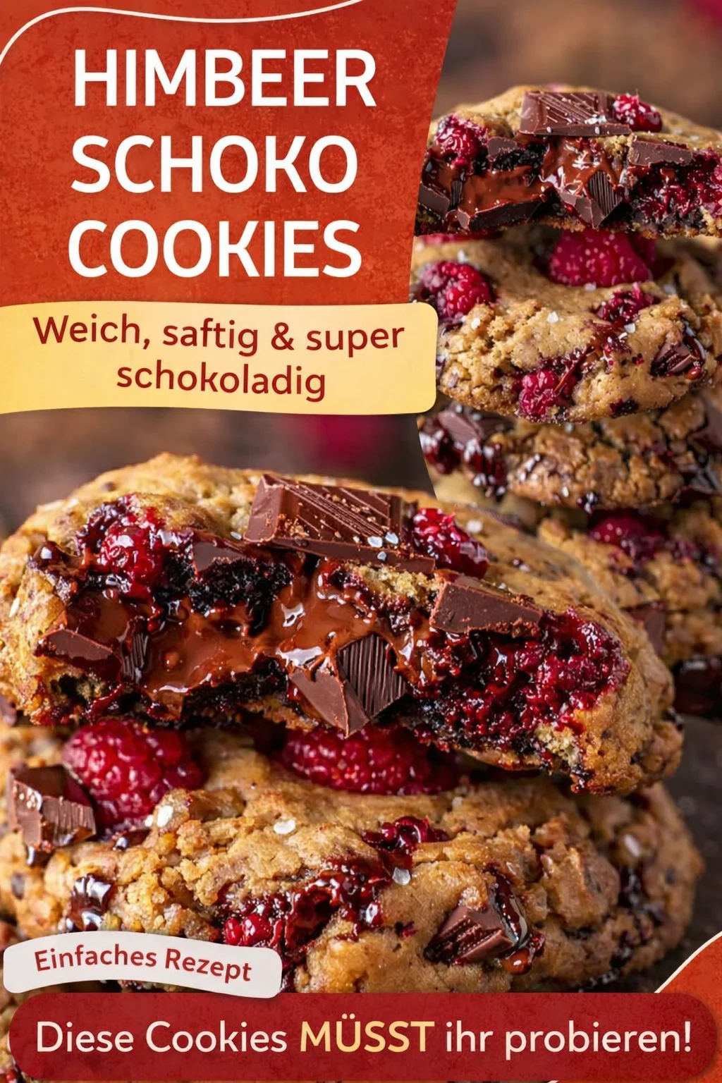 Schoko Kekse mit Himbeeren – Ein unwiderstehliches Rezept zum Schlemmen! - Bist du ein Keks-Fan? Diese Schoko Kekse mit Himbeeren sind genau das, was du brauchst! Saftige Himbeeren treffen auf zartschmelzende Schokolade – ein Geschmackserlebnis, das dich begeistern wird. Probiere das einfache Himbeer-Schokoladen-Rezept aus und verwöhne dich heute! Lass dir diese süße Versuchung nicht entgehen! #Kekse #Schokolade #Himbeeren #Backen #Süßes #Dessert