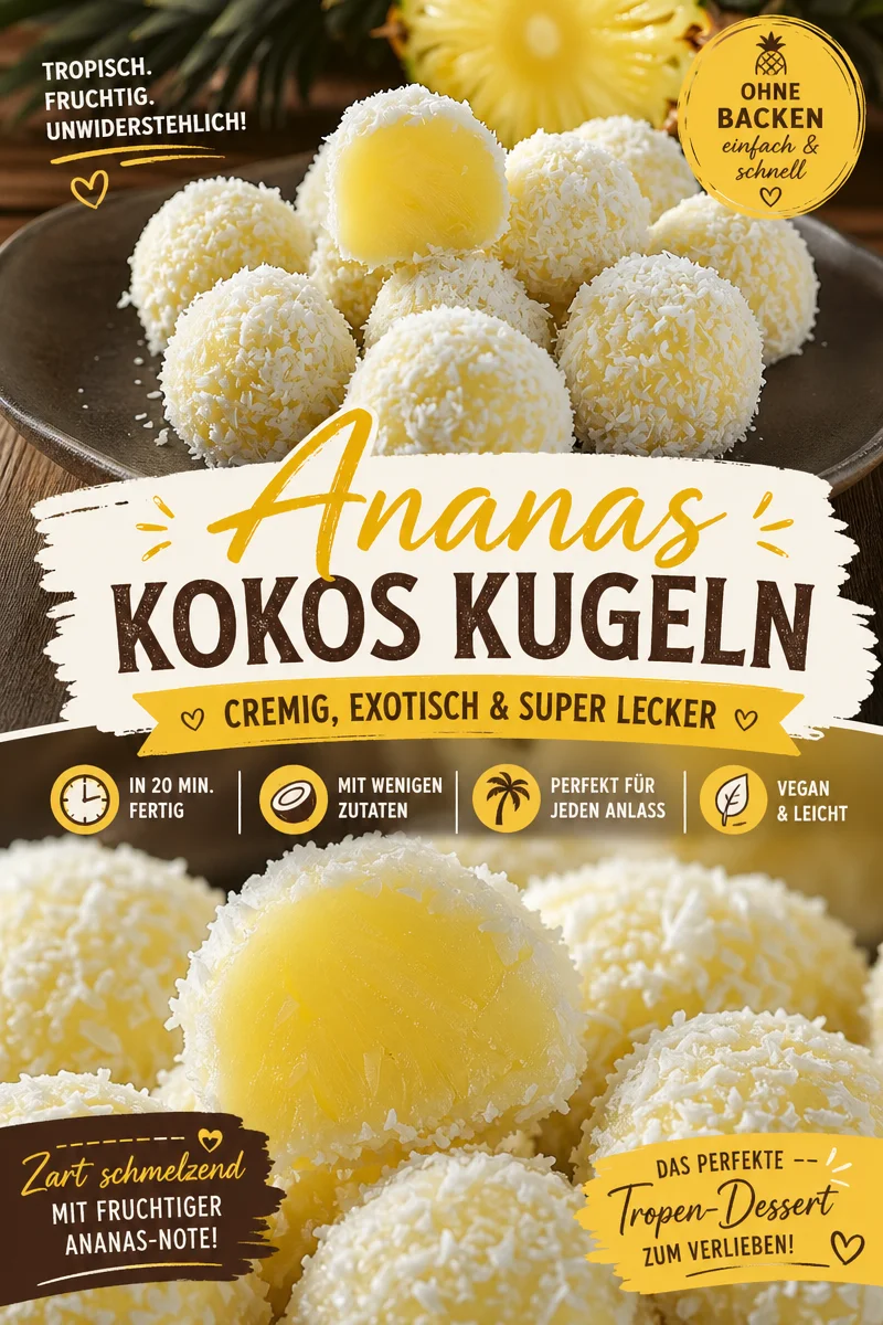 Unkomplizierte Ananasbällchen für festliche Anlässe - Entdecke das perfekte Rezept für Ananasbällchen, die nicht nur köstlich, sondern auch schnell zubereitet sind! Ideal für deine nächste Feier oder einfach als süßer Snack zwischendurch. Ideal für die Feiertage! Probiere sie jetzt und bring einen Hauch von tropischem Genuss in deine Küche. Du wirst nicht widerstehen können! #Ananasbällchen #Süßspeisen #einfacheRezepte