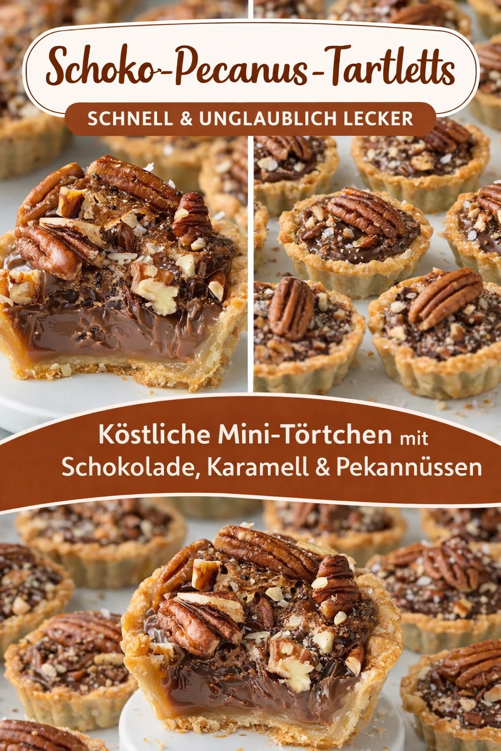 Unwiderstehliche Mini Törtchen mit Pekannuss Schoko Karamell für jeden Anlass - Entdecke das Rezept für diese leckeren Mini Törtchen mit Pekannuss Schoko Karamell. Perfekt als süßer Snack oder zum Dessert! Leicht zuzubereiten und unwiderstehlich lecker. Probiere es aus und verwöhne dich und deine Gäste! Jetzt Rezept speichern und nachbacken! #Dessert #MiniTörtchen #Karamell