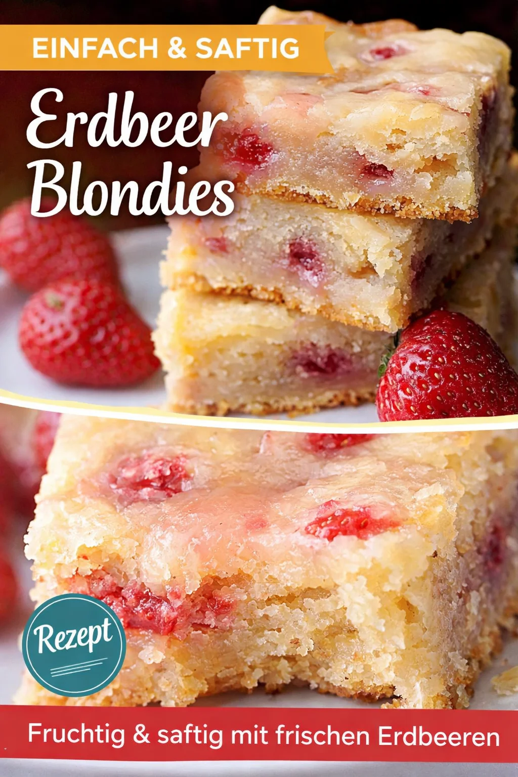 Verführerische Erdbeer-Zitronen Blondies: Das perfekte Sommergebäck - Lust auf ein leckeres, fruchtiges Dessert? Diese Erdbeer-Zitronen Blondies sind eine wahre Geschmacksexplosion! Mit saftigen Erdbeeren und erfrischender Zitronennote zaubern sie gute Laune auf jeden Kaffeetisch. Perfekt für jede Gelegenheit – probiere es jetzt aus! #Blondies #ErdbeerZitronen #DessertRezept