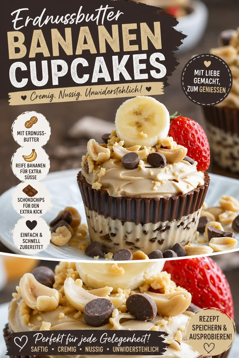 Verführerische gefrorene Bananencups mit Erdnussbutter und Schokolade - Lust auf ein schnelles, süßes Dessert? Diese gefrorenen Bananencups mit Erdnussbutter sind genau das Richtige! Verlockende Schokoladenhüllen umhüllen eine cremige Füllung mit Bananen und Erdbeeren. Ideal für heiße Tage! Probiere es jetzt aus und überrasche deine Freunde! #Dessert #Süßspeisen #Erdnussbutter