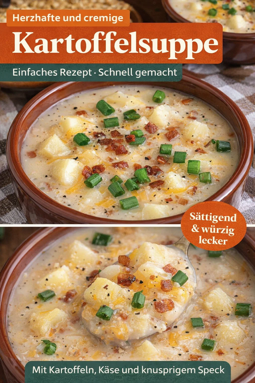 Wärmende cremige Kartoffelsuppe für kalte Tage - Hast du Lust auf ein köstliches Soulfood-Rezept? Diese cremige Kartoffelsuppe ist einfach zuzubereiten und sorgt für wohlige Wärme an kalten Tagen! Perfekt als Abendessen oder als herzhaftes Mittagessen. Hol dir das Rezept und entdecke, wie gut einfache Zutaten zusammenkommen. Jetzt ausprobieren und dich verwöhnen lassen! #Kartoffelsuppe #Soulfood #EinfacheRezepte