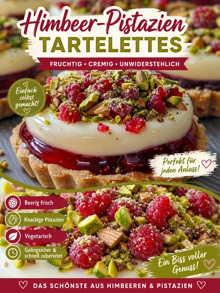 Himbeer-Pistazien-Tartelettes: Ein himmlisches Dessert für deine Kaffeetafel Himbeer-Pistazien-Tartelettes: Ein himmlisches Dessert für deine Kaffeetafel - Entdecke die perfekten Himbeer-Pistazien-Tartelettes für eine unvergessliche Kaffeestunde! Dieser fruchtige Genuss mit knusprigem Boden und himmlischem Sahnetopping wird deine Gäste begeistern. Einfach zuzubereiten und ein echter Blickfang! Probiere es aus und lass dich von der Kombination aus frischen Himbeeren und nussigen Pistazien verzaubern. Teile deine Kreationen mit uns! #DessertLieberhaber #Backen #Himbeeren