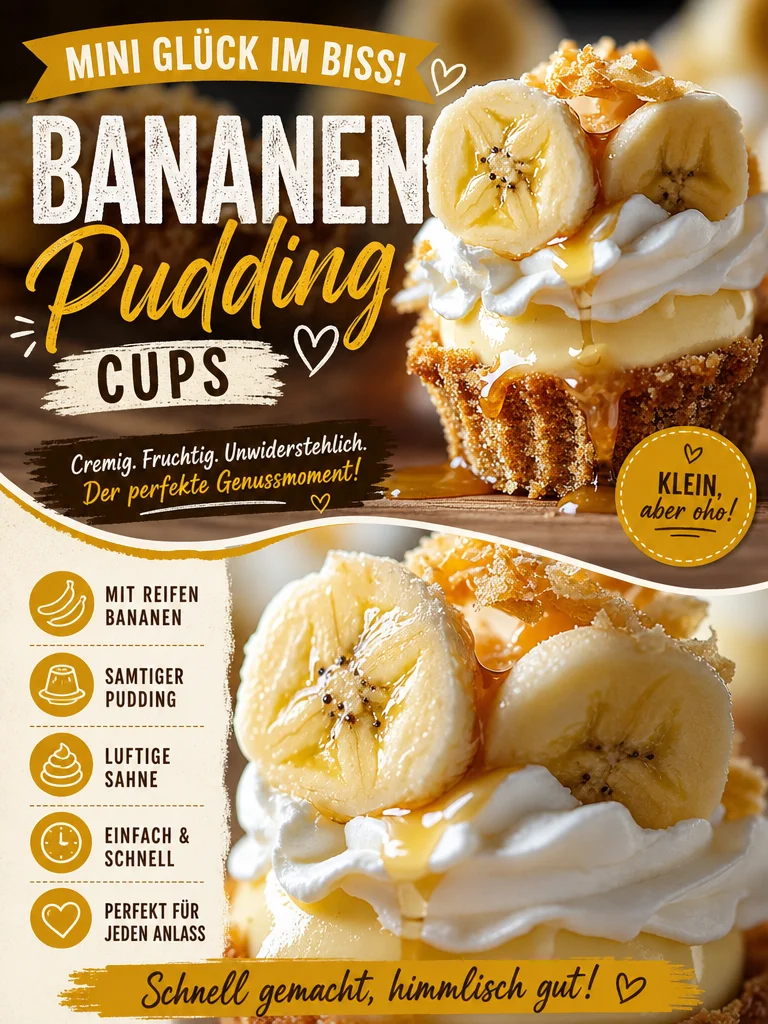 Schnelle Mini Bananencreme Törtchen ohne Backen für heiße Tage - Hast du Lust auf etwas Süßes, aber keine Zeit zum Backen? Diese köstlichen Mini Bananencreme Törtchen sind perfekt für warme Sommertage! Verwöhne dich mit einer cremigen Füllung und einem knusprigen Keksboden, ganz ohne Ofen. Perfect für Partys oder als erfrischendes Dessert! Probiere das Rezept jetzt aus und genieße den Sommer! #schnelleRezepte #Dessert #ohneBacken