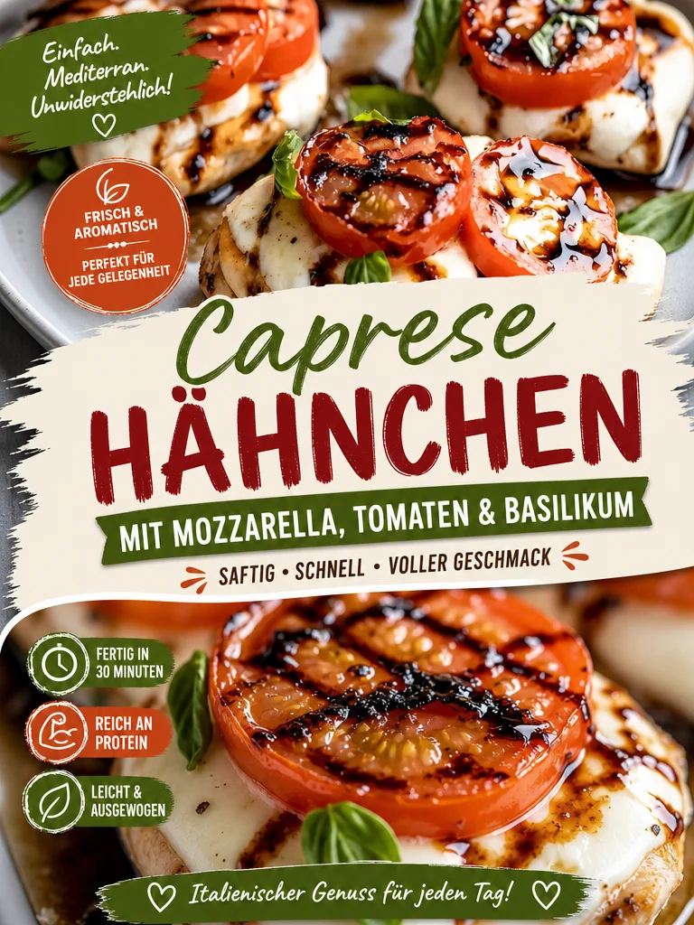 Schnelles Hähnchen Caprese: Sommerlicher Genuss in 30 Minuten - Suchst du nach einem schnellen und köstlichen Gericht? Probiere mein Hähnchen Caprese! Dieses einfache Rezept bringt dir den Geschmack Italiens direkt auf den Tisch. Mit zartem Hähnchen, frischem Mozzarella, saftigen Tomaten und aromatischem Basilikum ist es perfekt für einen Abend mit Freunden oder ein schnelles Abendessen. Klicke jetzt für das Rezept und genieße den Sommer auf deiner Zunge! #HähnchenCaprese #SchnelleRezepte #ItalienischeKüche