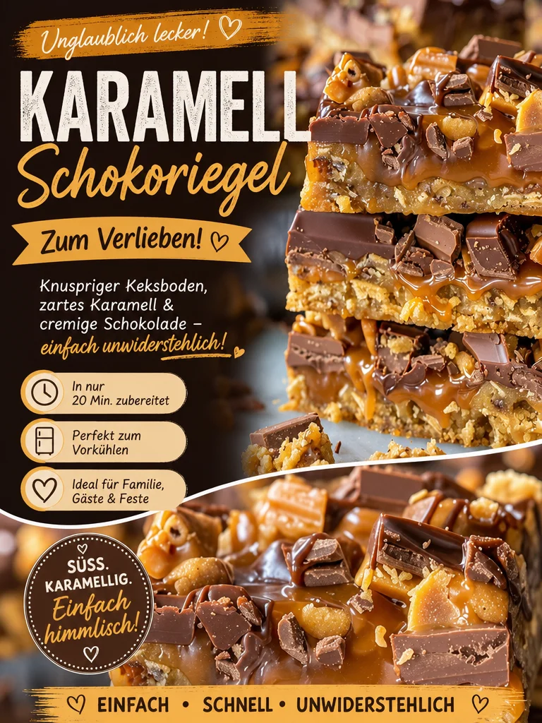 Unwiderruflich lecker: Karamell-Schokoladen-Crunch-Riegel selbst gemacht! Unwiderruflich lecker: Karamell-Schokoladen-Crunch-Riegel selbst gemacht! - Verwandle deine Küche in eine Bäckerei mit diesen unwiderstehlichen Karamell-Schokoladen-Crunch-Riegeln! Der perfekte Snack für Süßigkeitenliebhaber: Einfach gefertigt, köstlich im Geschmack. Ideal für Spielabende oder als süße Überraschung. Probiere diese leckeren Riegel aus und genieße das Kompliment von Freunden und Familie. Lass sie nicht zu lange stehen! #KaramellRiegel #Backen #Snacktime