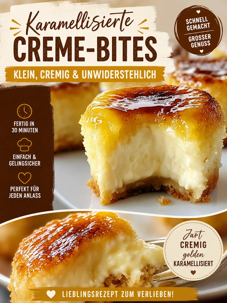 Verführerische Mini Crème Brûlée Käsekuchen mit Karamell-Topping Verführerische Mini Crème Brûlée Käsekuchen mit Karamell-Topping - Entdecke das Rezept für diese himmlischen Mini Crème Brûlée Käsekuchen! Zarte Käsekuchen-Füllung trifft auf eine knusprige Karamellschicht. Perfekt für jede Feier oder als süßer Snack. Lass dir dieses Geschmackserlebnis nicht entgehen und probiere sie noch heute aus! #Käsekuchen #Desserts #Backen