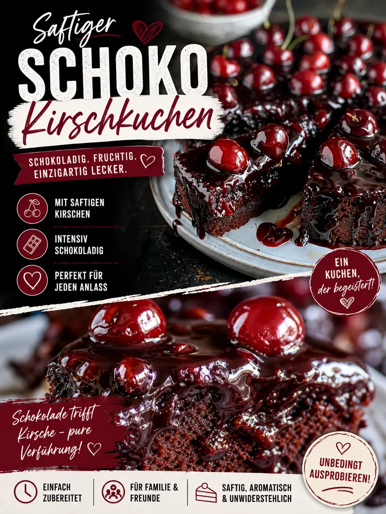 Verwöhne deine Gäste mit unserem himmlischen Kirschschokoladen Traumkuchen! Verwöhne deine Gäste mit unserem himmlischen Kirschschokoladen Traumkuchen! - Suchst du nach einem Kuchen, der einfach zuzubereiten ist und garantiert Eindruck macht? Dann entdecke unseren Kirschschokoladen Traumkuchen! Mit saftigen Kirschen und zartschmelzender Schokolade ist dieser Kuchen der perfekte Abschluss für dein Essen. Probiere das Rezept aus und begeistere deine Familie und Freunde. Jetzt nachbacken! #KuchenRezepte #Backen #Schokoladenkuchen