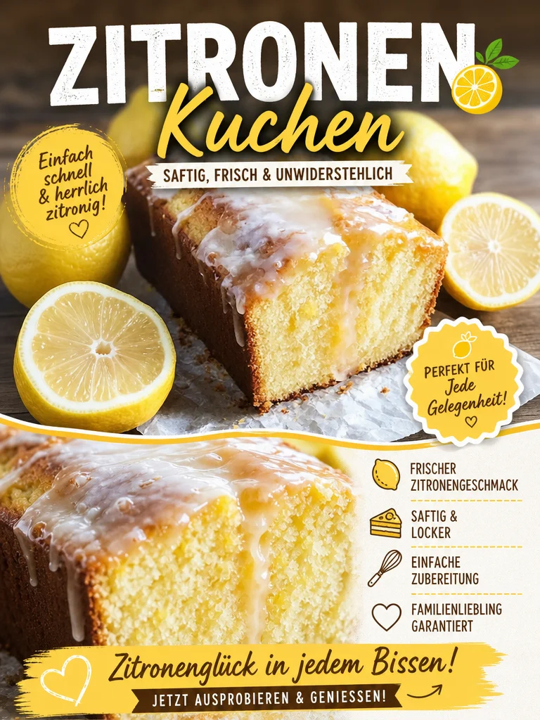 Zitronenkuchen: Ein Genuss voller Kindheitserinnerungen - Wer kann dem unwiderstehlichen Geschmack eines warmen Zitronenkuchens widerstehen? Dieses Rezept bringt die Sonne in dein Zuhause und weckt schöne Kindheitserinnerungen. Backe heute deinen eigenen Zitronenkuchen und genieße das perfekte Zusammenspiel von Frische und Süße. Perfekt für nachmittäglichen Kaffee oder die nächste Feier. Probiere es aus! #Zitronenkuchen #Backen #Küchenzauber