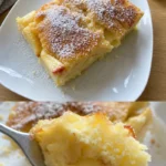 Apfelkuchen mit Vanillepudding auf einem Teller serviert