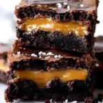 Leckere Brownies mit Karamellfüllungen auf einem weißen Teller