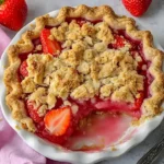 Butterkruste mit Erdbeeren und Rhabarber auf einem Teller serviert