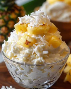 Cremige Ananas Kokos Süße in einer dekorativen Schüssel