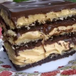 Cremige Erdnussbutter Torte mit Schokolade auf einem Teller