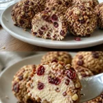 Cremige Käsebällchen mit Cranberrys auf einem schönen Teller