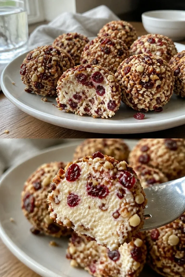 Cremige Käsebällchen mit Cranberrys 5 Cremige Käsebällchen mit Cranberrys auf einem schönen Teller