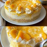 Cremige Mango Mousse Torte mit frischen Mangostückchen auf einem Teller