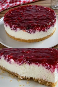 Leckere Windbeuteltorte ohne Backen, dekoriert mit Sahne und Früchten