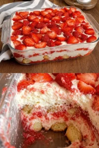 Erdbeer Tiramisu in einer eleganten Dessertschale serviert.