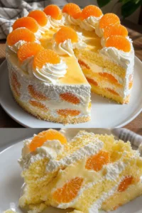 Fantakuchen mit Mandarinen und Paradiescreme Rezept 2 Fantakuchen mit Mandarinen und Paradiescreme auf einem Teller