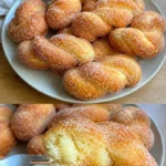 Gebackene Zimtschnecken aus frischem Teig mit Zimt und Zucker