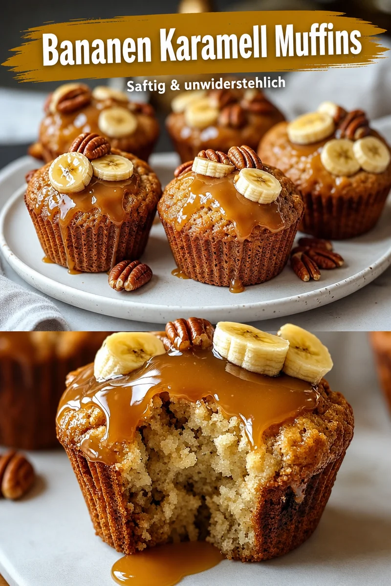 Genieße himmlische Bananen-Pekannuss-Karamell-Muffins einfach selbst - Entdecke das perfekte Rezept für Bananen-Pekannuss-Karamell-Muffins, die deinen Tag versüßen! Der unwiderstehliche Duft frisch gebackener Muffins wird deine Küche erfüllen und jedem ein Lächeln ins Gesicht zaubern. Die Kombination aus süßen Bananen, knackigen Pekannüssen und köstlicher Karamellsauce macht diese Muffins zum ultimativen Genuss. Probiere das Rezept noch heute aus und lass dich von der Leckerei verführen! #Muffins #Backen #Rezept