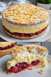 Gewitter Torte Sauerkirschen Rezept 9 Gewitter Torte mit Sauerkirschen auf einem Teller, verziert mit Schlagsahne.