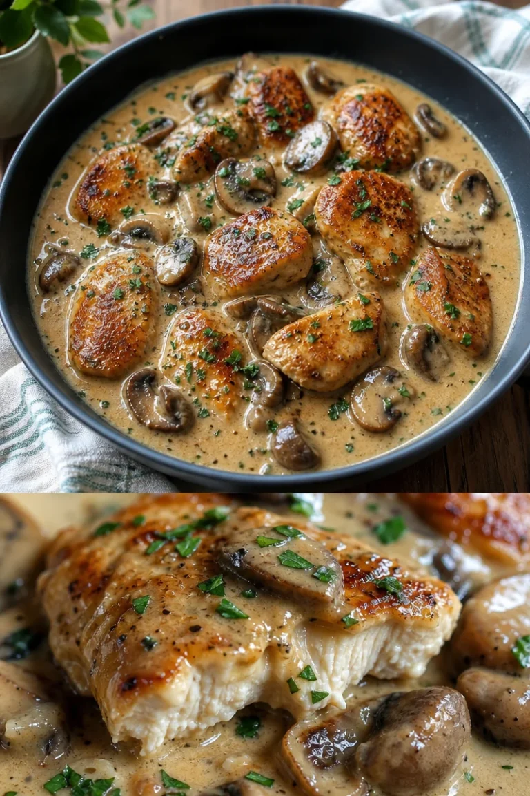 Hähnchen-Pilzpfanne Rezept für ein schnelles Abendessen 6 Hähnchen-Pilzpfanne auf einem Teller mit frischen Zutaten