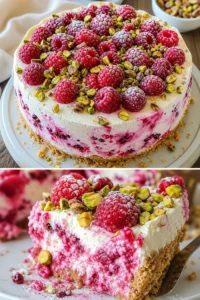 Himbeer-Pistazien-Käsekuchen Rezept 4 Himbeer-Pistazien-Käsekuchen auf einem Teller