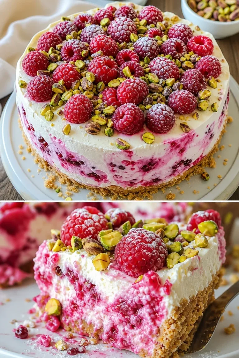 Himbeer-Pistazien-Käsekuchen Rezept 4 Himbeer-Pistazien-Käsekuchen auf einem Teller