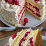 Himbeer-Raffaello-Torte mit frischen Himbeeren und Raffaello