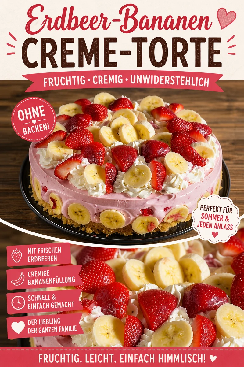 Himmlischer Erdbeer-Bananen-Cheesecake für unvergessliche Genussmomente Himmlischer Erdbeer-Bananen-Cheesecake für unvergessliche Genussmomente - Entdecke das Rezept für den Himmlischen Erdbeer-Bananen-Glücks-Cheesecake! Dieser Käsekuchen ist cremig, fruchtig und einfach zuzubereiten – perfekt für jeden Anlass. Verwöhne dich und deine Lieben mit diesem himmlischen Dessert! Probiere es aus und bringe dein Backen auf die nächste Stufe. Lass uns wissen, wie es dir gefallen hat! #Käsekuchen #DessertRezept #Erdbeeren