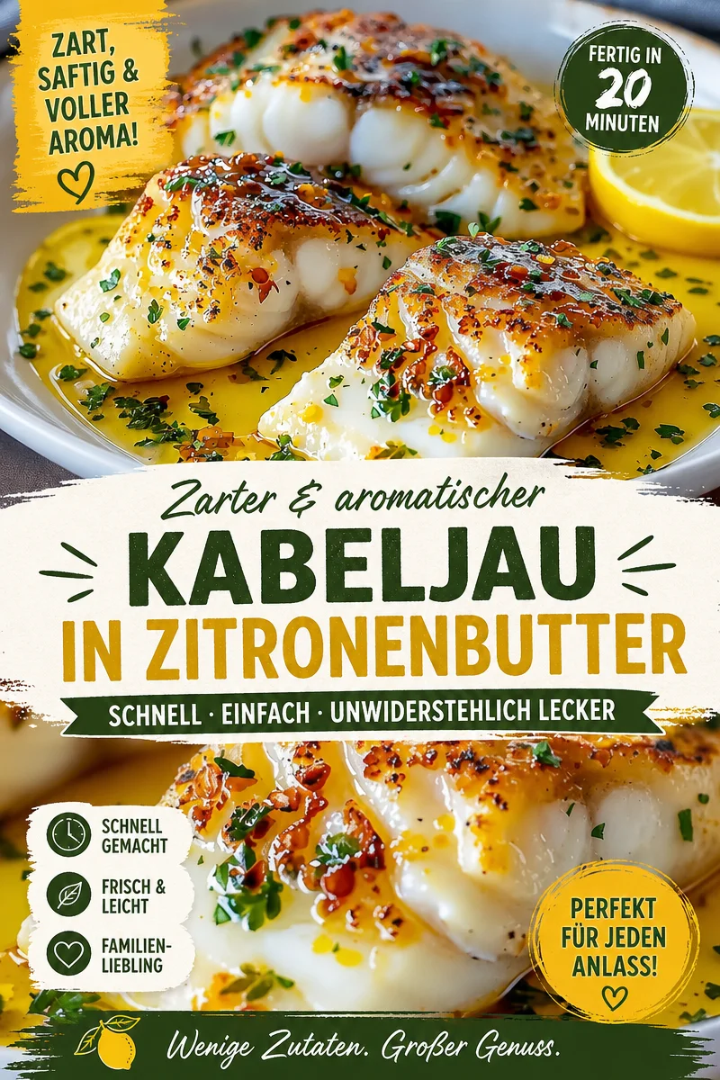 Kabeljau mit Zitronen Butter Sauce – Schnell & Eindrucksvoll Kochen - Lust auf ein schmackhaftes Gericht, das schnell und einfach zubereitet ist? Unser Kabeljau mit Zitronen Butter Sauce beeindruckt nicht nur durch seinen Geschmack, sondern auch durch die einfache Zubereitung. Ideal für ein schnelles Abendessen oder besondere Anlässe. Lass dich von diesem Rezept inspirieren und überzeuge deine Gäste! Probiere es jetzt aus und genieße ein fantastisches Essen! #Kabeljau #SchnelleRezepte #Fischgerichte