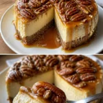 Karamellisierter Pecan Pie Käsekuchen mit reichhaltiger Pecan-Belag und Käsekuchen-Füllung