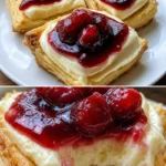 Kirsche Frischkäse Danish auf einem Teller mit frischen Kirschen
