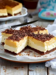 Klassisch cremiger Käsekuchen mit Kokos 4 Klassisch cremiger Käsekuchen mit Kokos auf einem Teller
