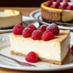 Klassisch cremiger Ricotta Kuchen auf einem Teller serviert